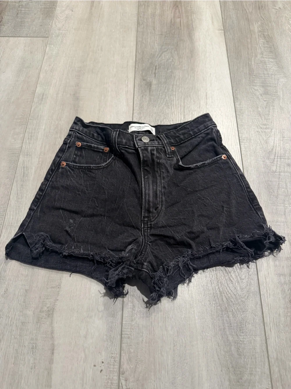 Abercrombie & Fitch Black Frayed Hem High-Rise Denim Shorts - Size 23